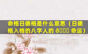 命格日德格是什么意思（日德格入格的八字人的 🐝 命运）